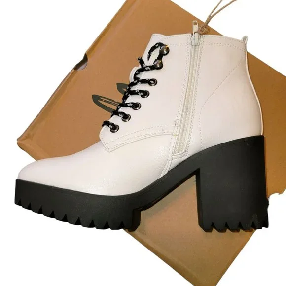 Seven7 Flatiron Off-White Ankle Boot Platform Lace-up Womans Size 9 JJ3342 - Picture 7 of 11